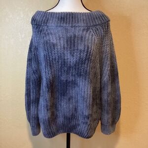 Main Strip Women's Size Medium Gray Tie Dye Knit Cropped Sweater, Wide Boat Neck